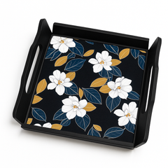 Magical Black Tray – White Floral Design