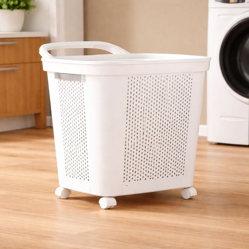 Plastic Laundry Large Basket with Wheel – Heavy-Duty Rolling Clothes Hamper