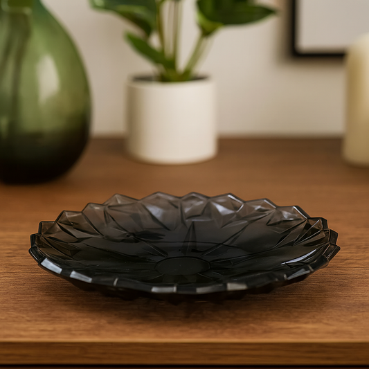 337 mm Premium Coloured Serving Plate – Crystal-Cut Design in Gold & Silver for Cakes, Snacks & Décor (1 Pc)