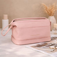 Leather Cosmetic Pouch – Zipper Makeup Organizer Travel Bag