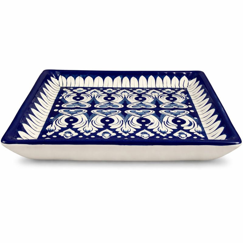 Handcrafted Blue Pottery Serving Dish – Medium Square (10 × 8.5 Inches)