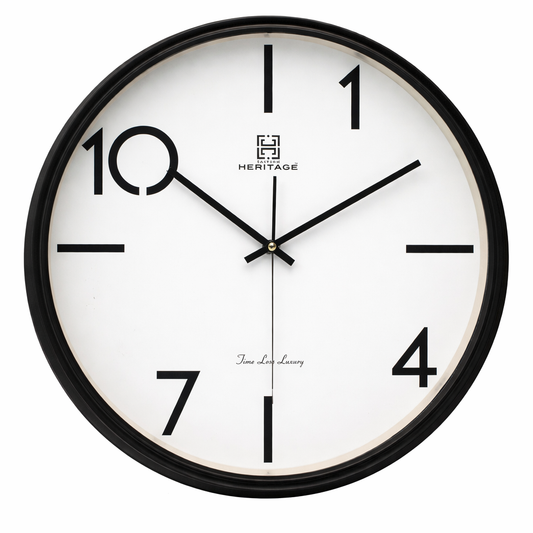 Heritage Squat Big 15.25" Modern Minimalist Wall Clock – Large Decorative Round Wall Clock with Black Frame and Clean Dial - Habitt