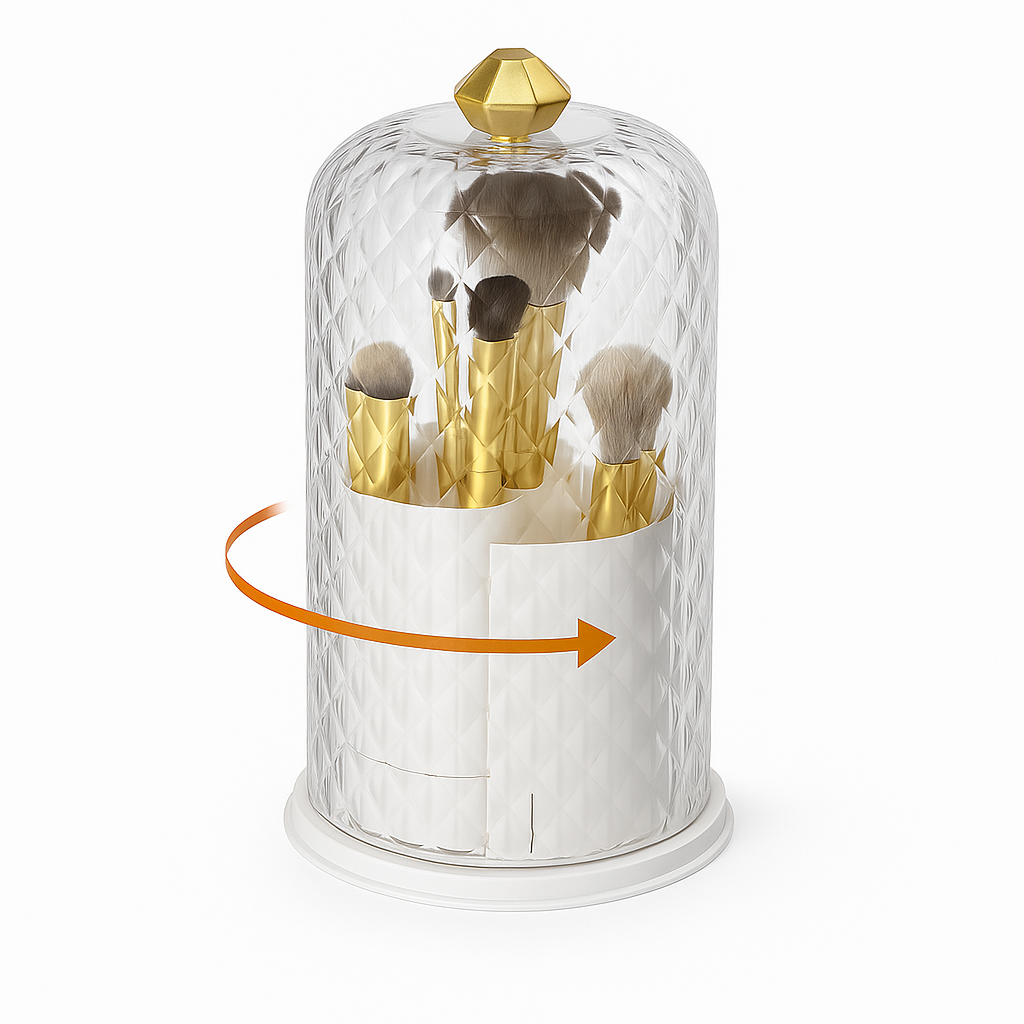 Rotating Makeup Brush Holder with Lid – Dustproof Cosmetic Organizer