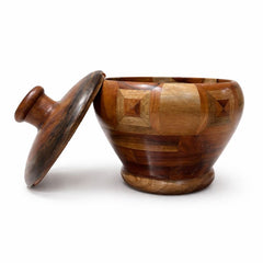 Antique Wooden Pot with Lid | Handcrafted Storage & Décor Vessel – 7.5 Inch Diameter