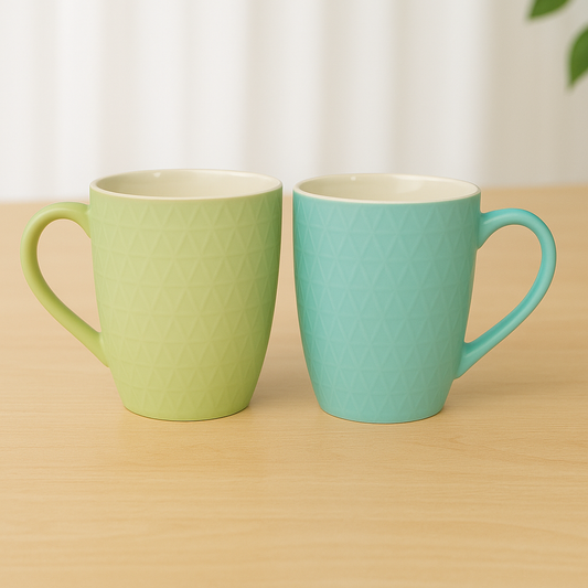 Textured Pastel Ceramic Mug – Diamond Pattern Coffee & Tea Cup in Green or Blue