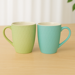 Textured Pastel Ceramic Mug – Diamond Pattern Coffee & Tea Cup in Green or Blue