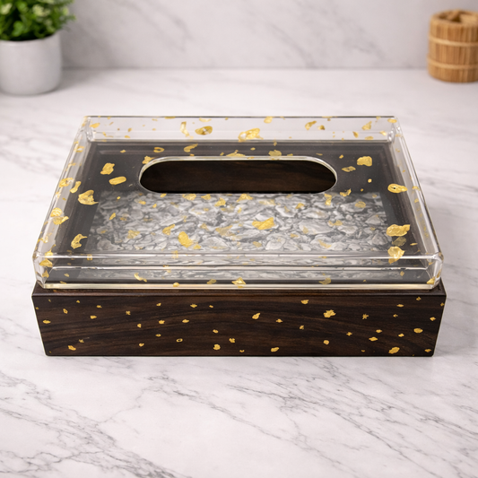 1Pc Luxury Acrylic Tissue Box Cover – Elegant Decorative Tissue Holder Dark Brown - Habitt