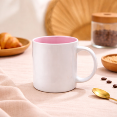 White Ceramic Coffee Mug with Pink Inner | Minimalist Aesthetic Tea Cup | Modern Contrast Drinkware - Habitt