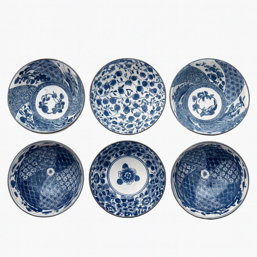 6-Piece Porcelain Bowl Set – Blue & White Pattern (JMJ)