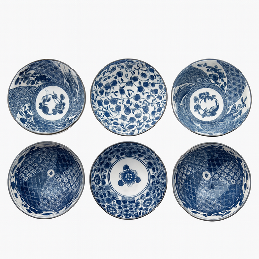 6-Piece Porcelain Bowl Set – Blue & White Pattern (JMJ)