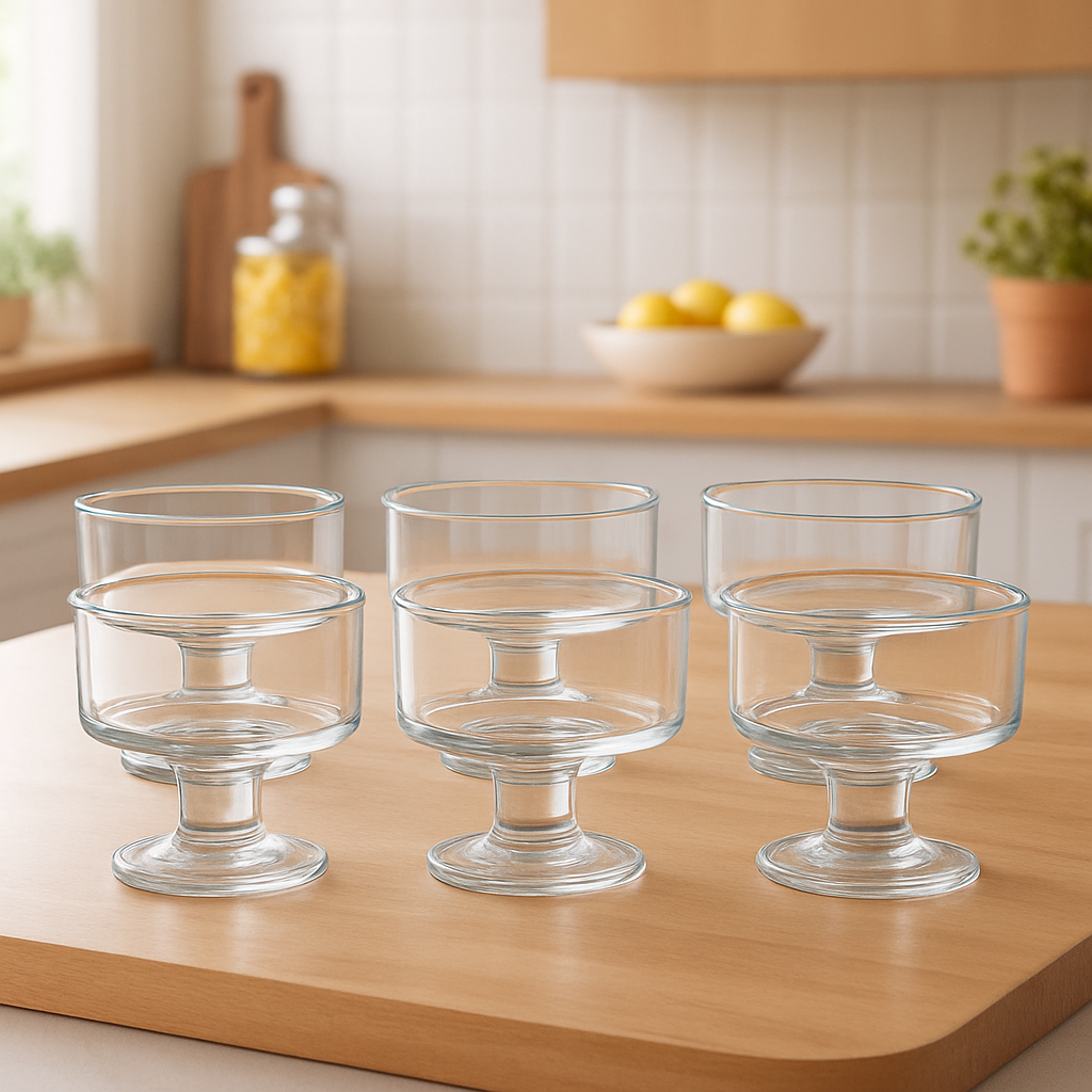 Clear Pressed-Glass Ice Cream Cups – 6-Piece Set, 200 ml Footed Dessert Bowls