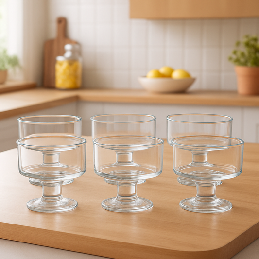 Clear Pressed-Glass Ice Cream Cups – 6-Piece Set, 200 ml Footed Dessert Bowls