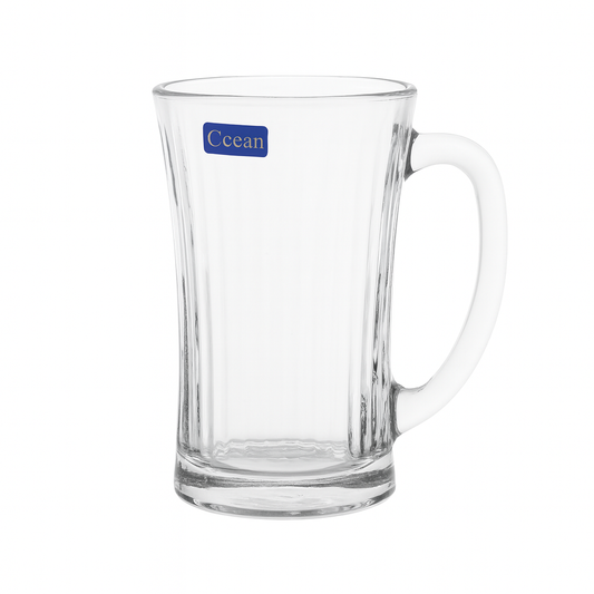 Clear Flared Glass Juice Mug 320 ml with Handle – Set of 6 | Elegant Everyday Drinkware for Home & Café