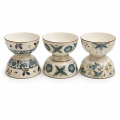 6PC Ceramic Bowl Set with Pedestal Base – Floral Pattern | Elegant Serving Bowls - Habitt