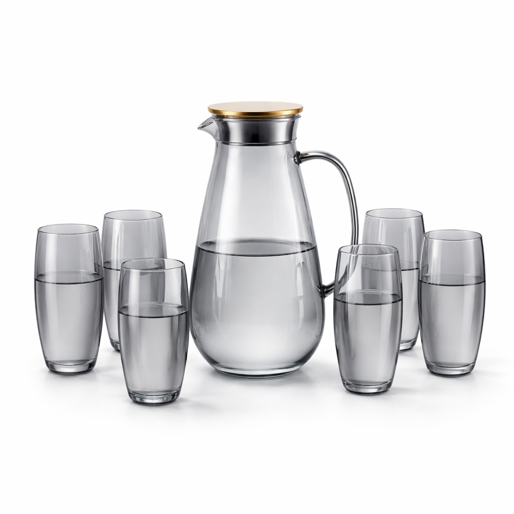 7-Piece Glass Water Set with Jug, Lid & glasses  – Elegant Everyday Serving Set