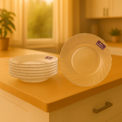 Clear Swirl-Pattern Pressed-Glass Dessert Plate Set – 6 Pieces, 194 mm Diameter