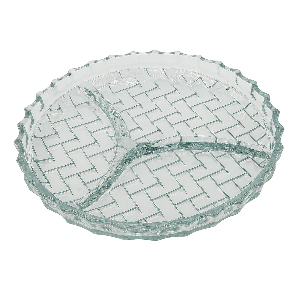 Clear Pressed-Glass 3-Section Dry Fruit Tray – 1 Piece, 224 mm Diameter