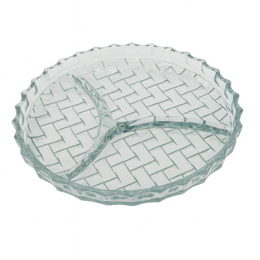 Clear Pressed-Glass 3-Section Dry Fruit Tray – 1 Piece, 224 mm Diameter