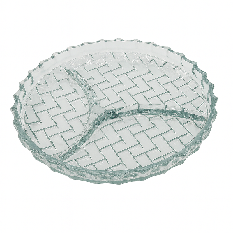 Clear Pressed-Glass 3-Section Dry Fruit Tray – 1 Piece, 224 mm Diameter - Habitt