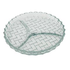 Clear Pressed-Glass 3-Section Dry Fruit Tray – 1 Piece, 224 mm Diameter