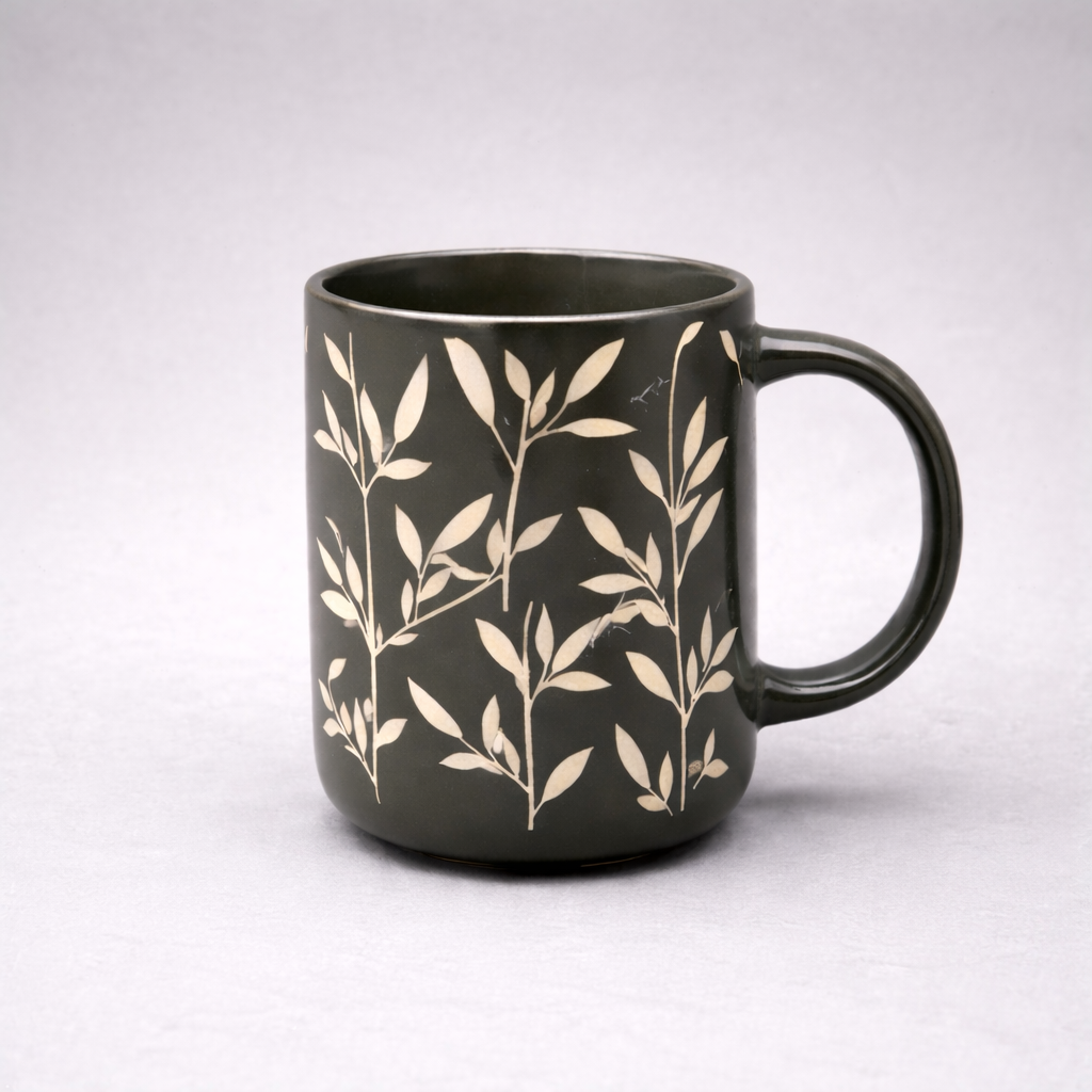 450ml Dark green Porcelain Mug – Elegant Printed Coffee Mug - Habitt