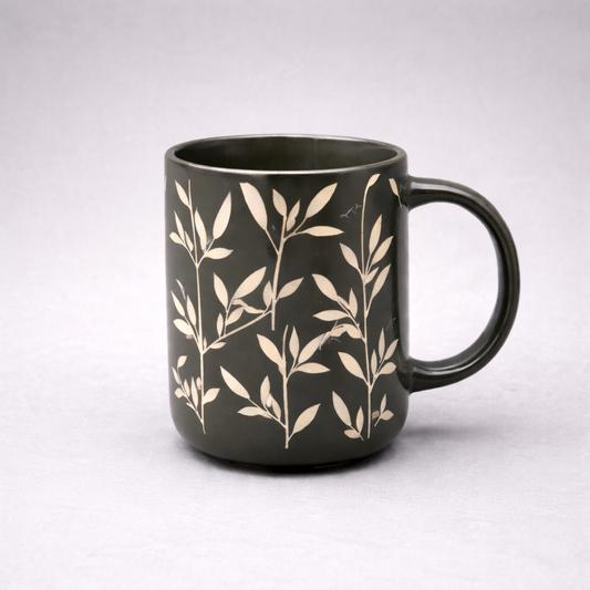 450ml Dark green Porcelain Mug – Elegant Printed Coffee Mug - Habitt