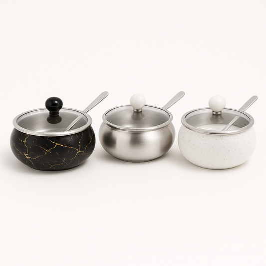 1PC Elegant Iron Marble Sugar Pot with Lid & Spoon for Stylish Kitchen Storage
