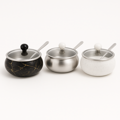1PC Elegant Iron Marble Sugar Pot with Lid & Spoon for Stylish Kitchen Storage