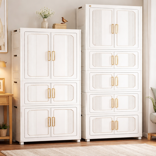 Portable Modular Wardrobe Closet with Doors – Space-Saving Storage Cabinet for Clothes, Hangers & Organization (Medium/Large) - Habitt