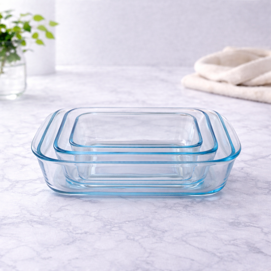 3-Piece Glass Baking Dish Set – 1L, 1.6L & 2.2L Rectangular Oven Dishes - Habitt