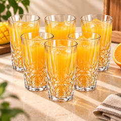 6Pcs Textured Tumbler Glass Set 280ml | Clear Drinking Glasses