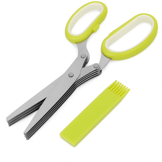 5-Layer Herb Scissors – Stainless Steel Multi-Blade Cutter with Cleaning Comb