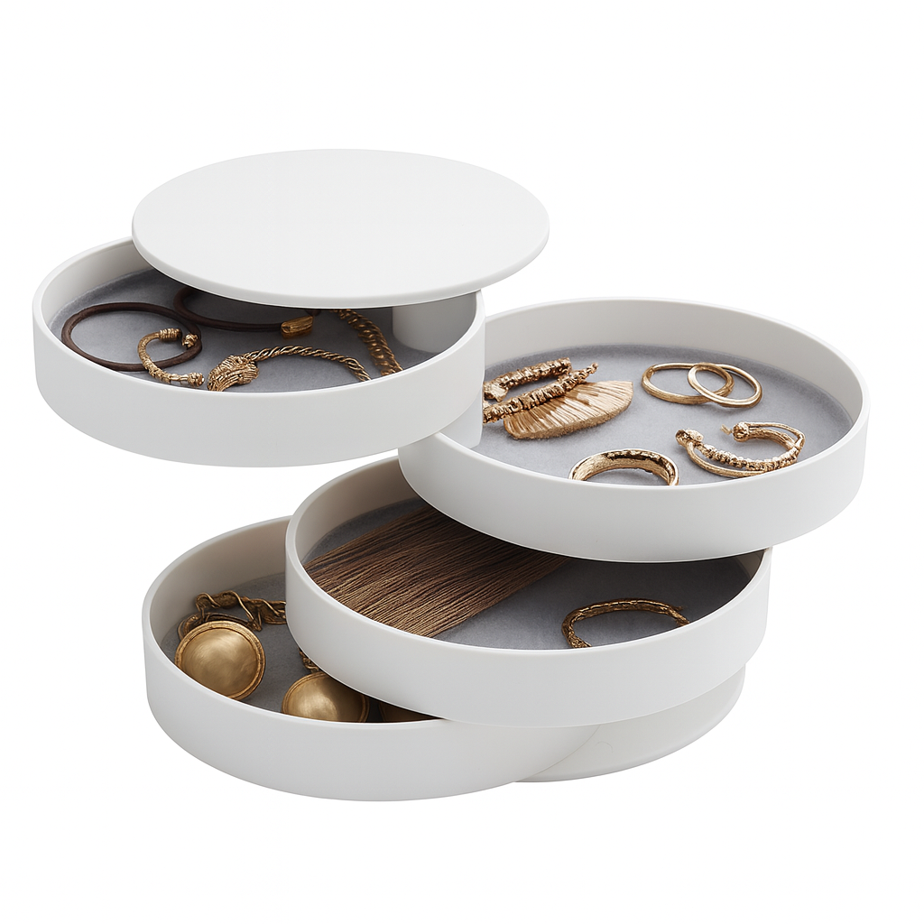 4-Layer Rotating Jewellery Organiser – Space-Saving Storage Box for Rings, Earrings, Bracelets & Accessories