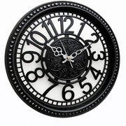 Heritage Retro Wall Clock 15 Inch – Classic Black Finish with Ornate Center & Raised Numerals (Plastic) - Habitt