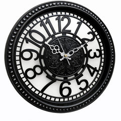 Heritage Retro Wall Clock 15 Inch – Classic Black Finish with Ornate Center & Raised Numerals (Plastic)