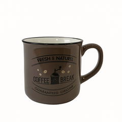 “Coffee Break” Brown Ceramic Mug – Vintage Café Style Coffee Cup