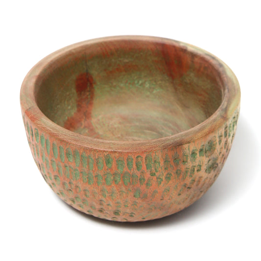 Handcrafted Rustic Wooden Bowl – Tribal Textured Decorative Serving Bowl in Warm Earth Tones - Habitt