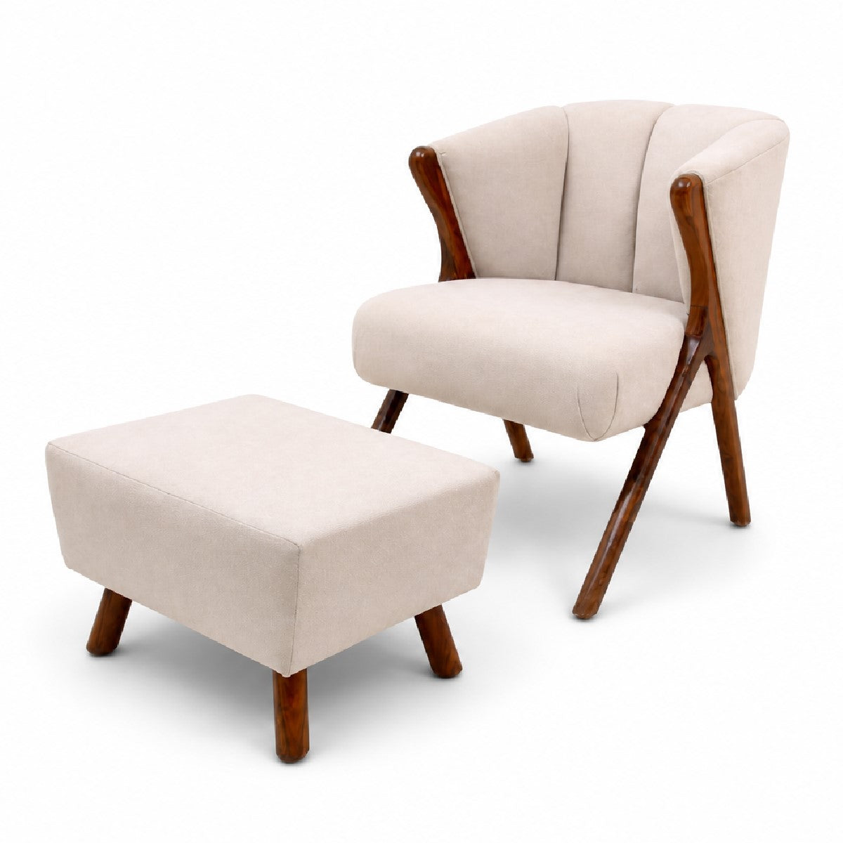 Clara Chair & Puff Set | Luxury Upholstered Accent Chair with Ottoman - Habitt