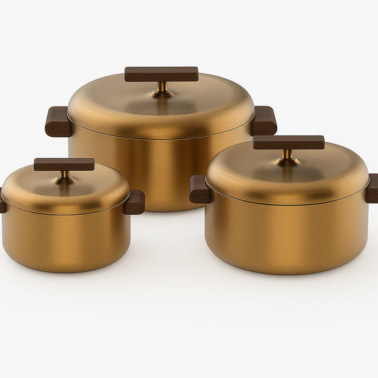 3-Piece Stainless Steel Hot Pot Set – Insulated Casserole Set (Gold Finish)