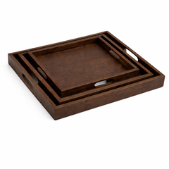 Premium Wooden Serving Tray Set (3 PCS) – Nested Bamboo Trays with Handles for Kitchen, Dining & Home Décor (Light, Dark & Black Variants) - Habitt