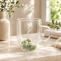 Flower Double Wall Glass Mug – Green Botanical Tea & Coffee Cup - Habitt