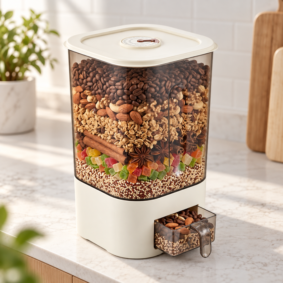 Smart Rice Dispenser 10KG Cream | Food Storage Container