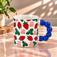 Cute Fruit Print Ceramic Coffee Mug with Beaded Handle – Colourful Tea & Coffee Cup