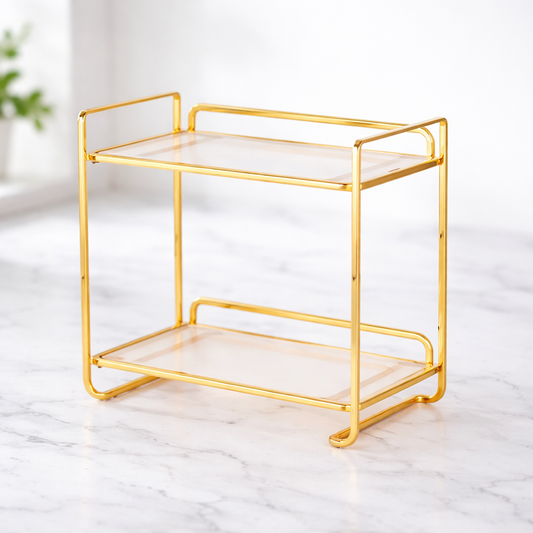 Luxury Gold Organizer – Modern 2-Tier Storage Rack for Kitchen & Bathroom - Habitt