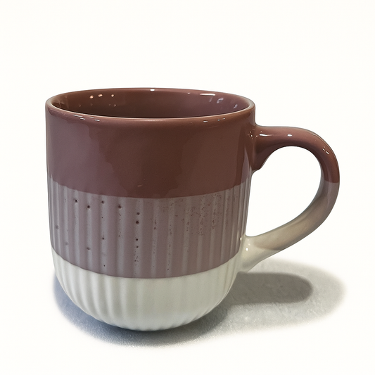 Two-Tone Mauve & White Textured Ceramic Mug – Modern Ribbed Coffee Cup