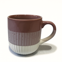 Two-Tone Mauve & White Textured Ceramic Mug – Modern Ribbed Coffee Cup