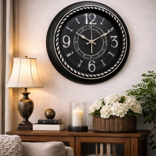 Heritage Prague 2 Wall Clock 18 x 18 Inch – Vintage Black Dial with Chalk-Style Numerals & Beaded Frame (Plastic) - Habitt