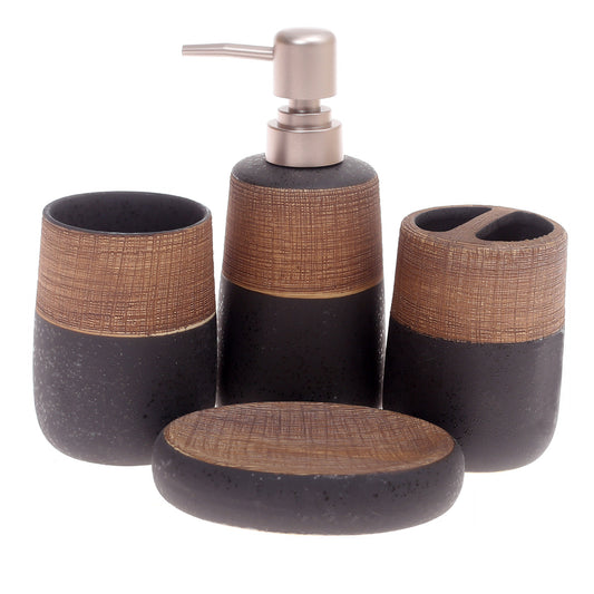 4Pcs Bath Set Black & Brown 10 X 9 Inch Gs-08