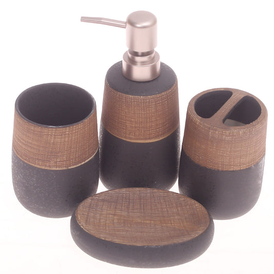 4Pcs Bath Set Black & Brown 10 X 9 Inch Gs-08