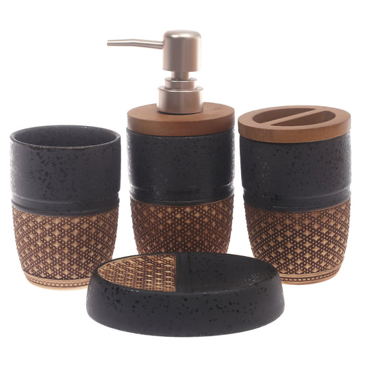 4Pcs Bath Set Black & Brown 10 X 9 Inch Gs-16